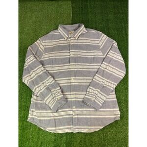 American Eagle Mens Blue White Striped Linen Blend Button Down Shirt XL